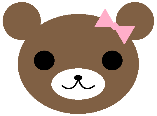 cartoon brown bear with pink bow on right ear